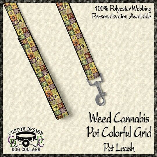 Weed Pot Cannabis Ganja Colorful Grid Leaf Pet Collar - product image  