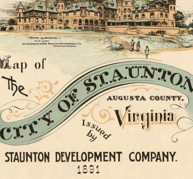 Old map of staunton augusta county virginia 1891 vintage map wall map
