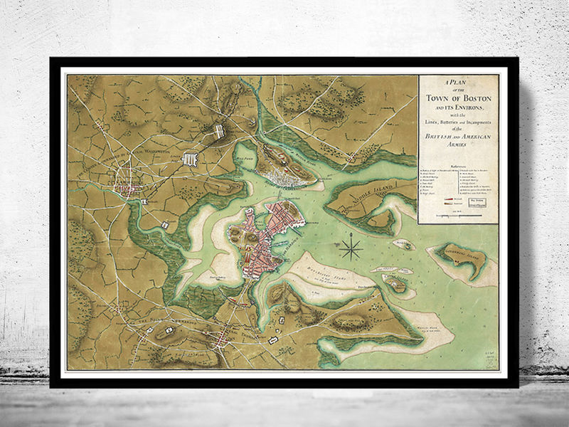 Old Map of Boston and Environs - Boston 1776 Map Frame Grande 