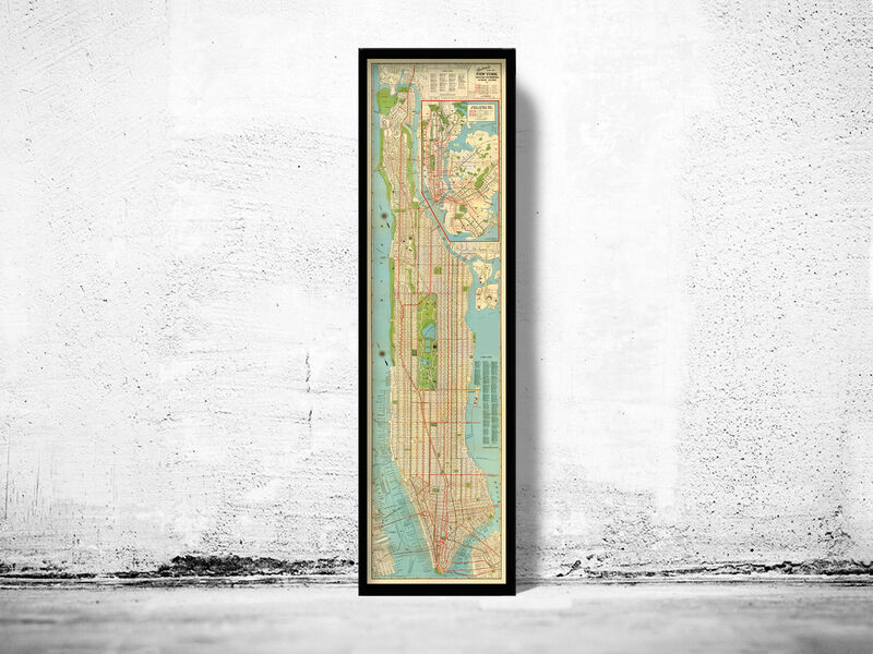 Old Map of New York Subway 1920 - New York Subway Map Underground 1920 Old Map Frame 14 50 24 90 Grande