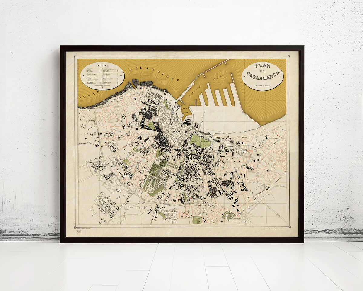 Old Map of Casablanca Morocco 1920 Vintage Map Wall Map Print - VINTAGE MAPS  AND PRINTS, image size:1200x960