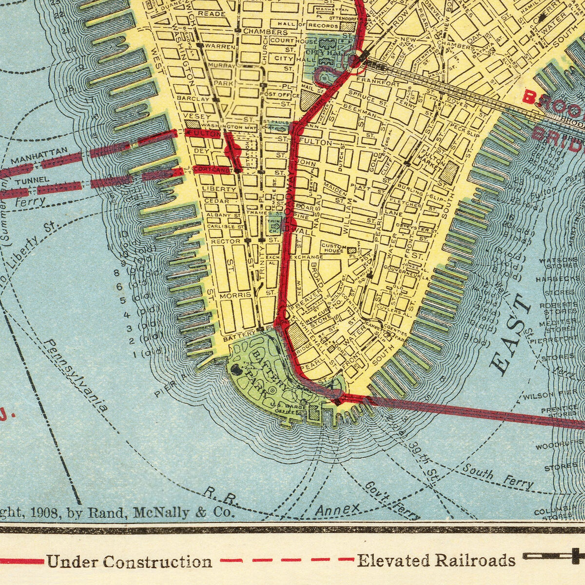 Old Map of New York Underground Subway Lines 1908 Vintage Map - product images  of 