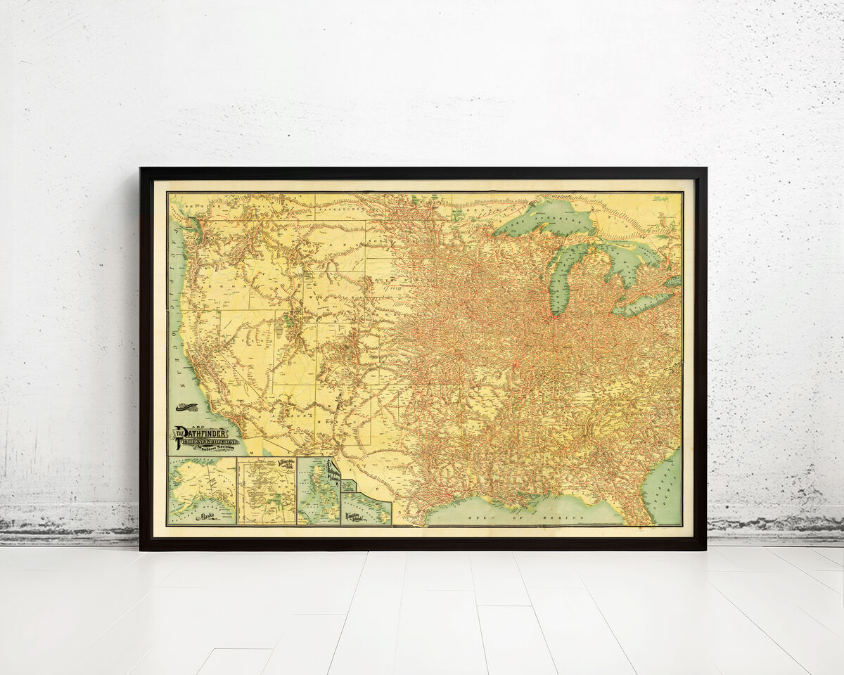 Vintage Railway Guide Map of United States America 1907 Old Railway lines and stations USA  - product images  of 