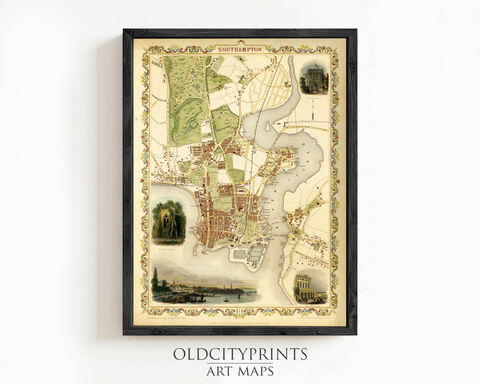 Old,Map,of,Southampton,1851,United,Kingdom,Vintage,Wall,Print,Art,Reproduction,Open_Edition,southampton, southampton uk, southampton map, map of southampton, southampton poster, map, old map, maps and prints