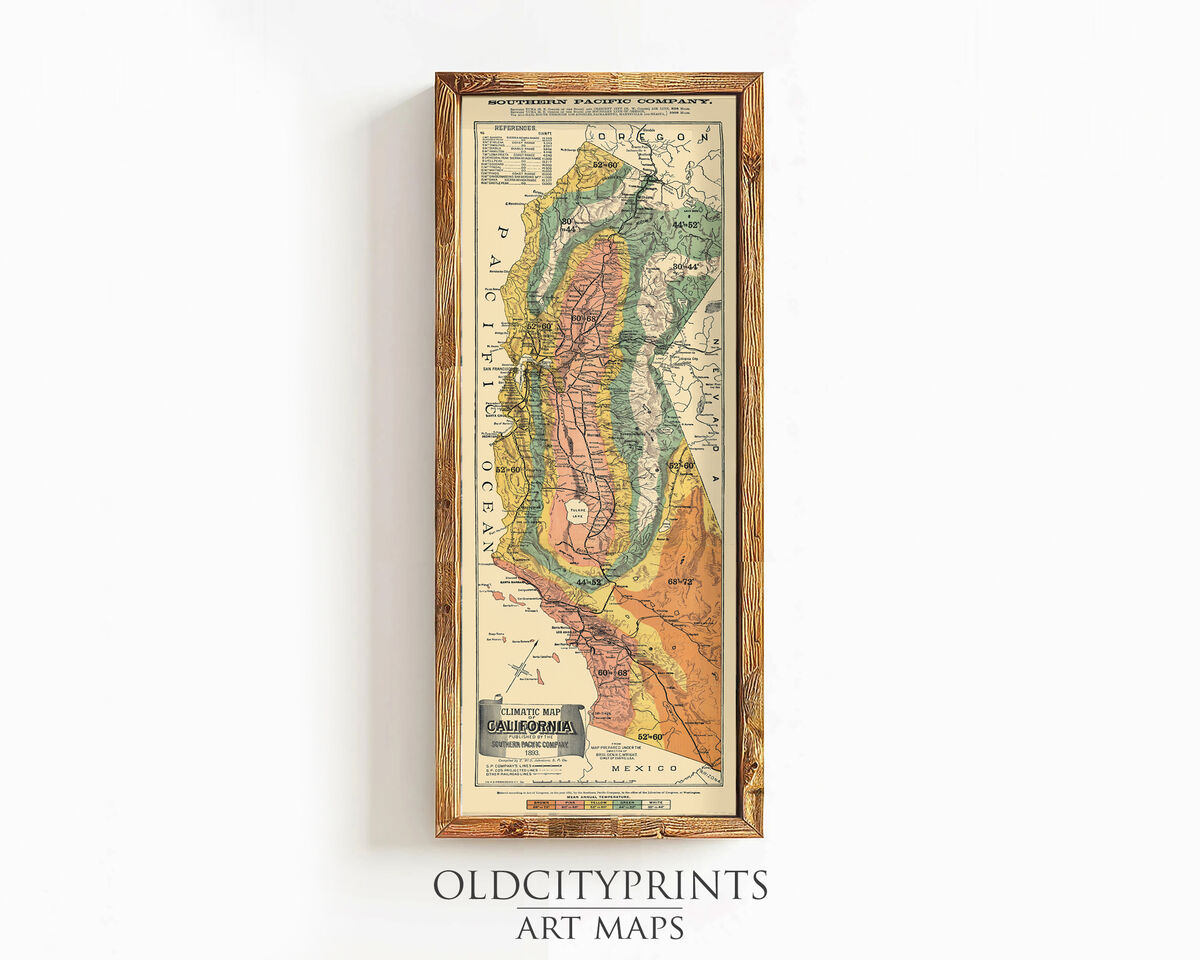 Old Map of California 1892 Climate Map Print | Vintage Map Wall Art Print - product images  of 