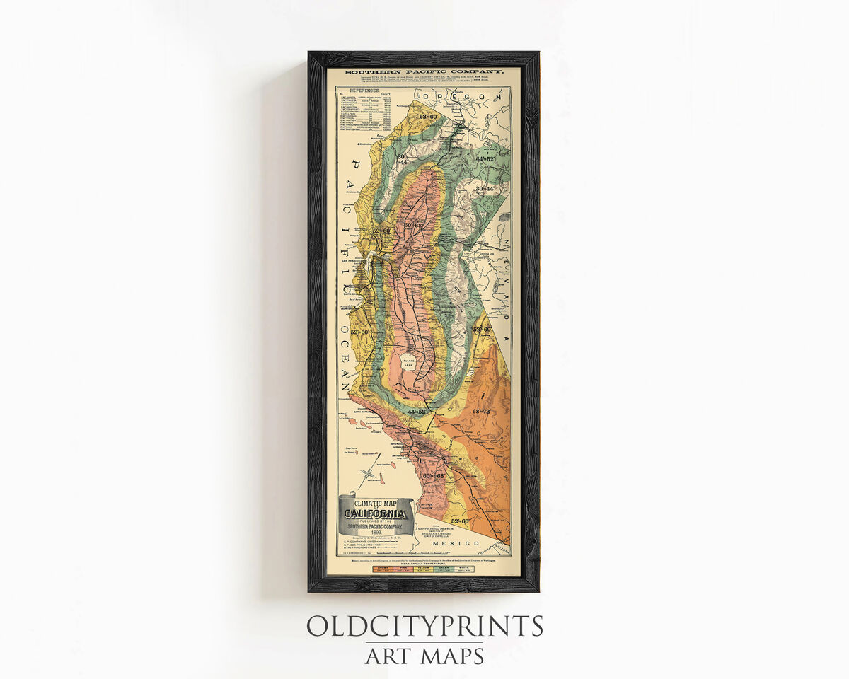 Old Map of California 1892 Climate Map Print | Vintage Map Wall Art Print - product images  of 