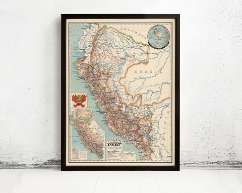 Old,map,of,Peru,Lima,1916,Vintage,Map,Wall,Print,peru, map of peru, chile peru, poster, lima peru, old map, maps
