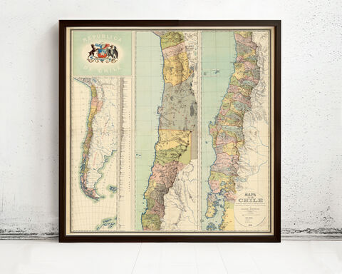 Old,Map,of,Chile,Atacama,Cordilleras,1884,Vintage,Wall,Print,chile, map of chile, chile poster, poster, atacama, cordilheras, antofagasta, old map, maps