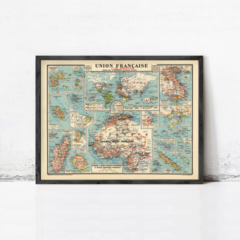 Old,Map,of,French,Colonies,1950,Antique,Territoires,et,Possessions,Print,antique colonies france, french colonies map, union francaise map