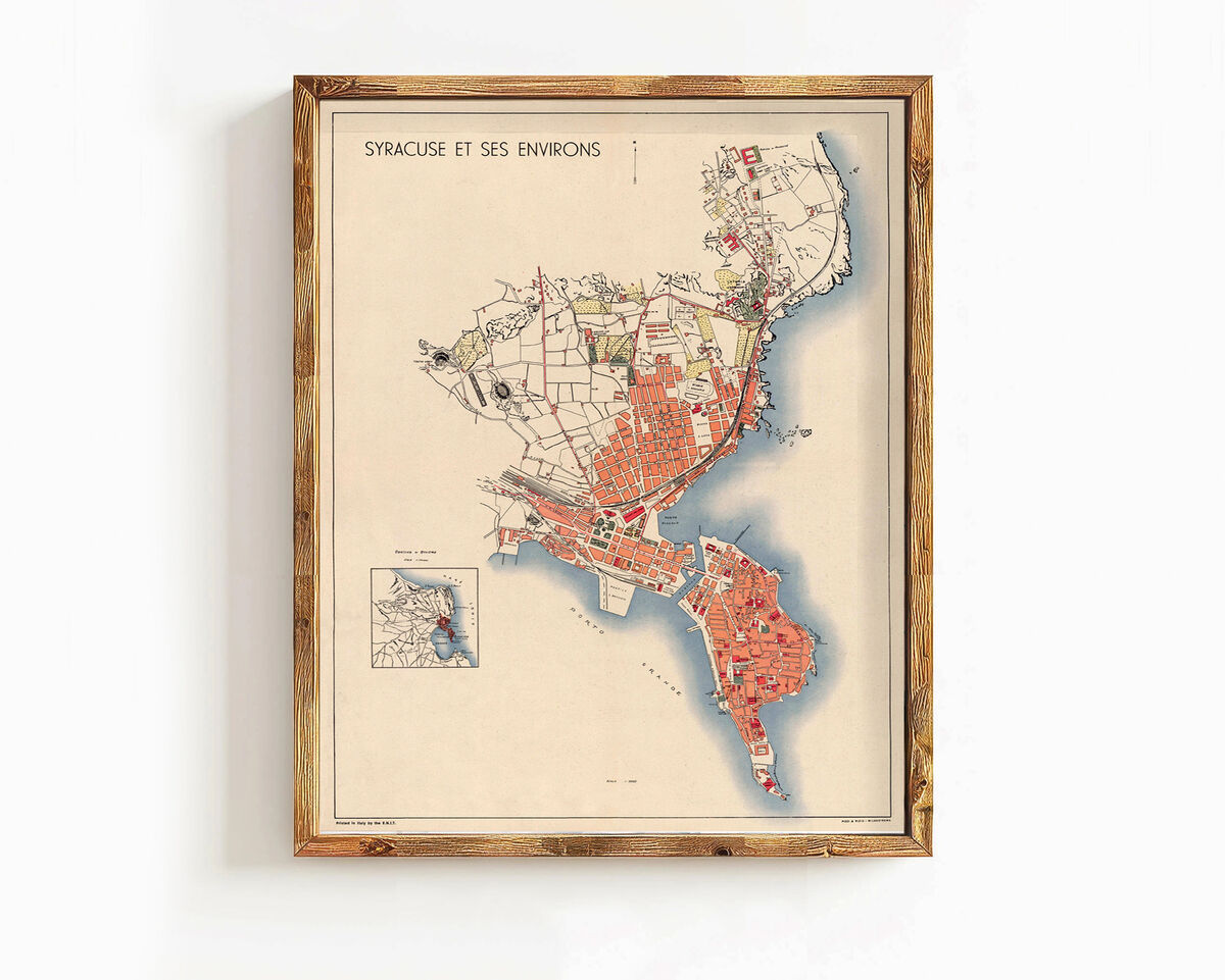 Old Map of Syracuse Sicily Italia 1930 Vintage Map Wall Map Print - product images  of 