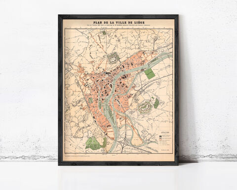 Old,Map,of,Liège,Belgium,1880,liege, liege belgium, liege map, map of liege, liege poster, belgium, belgium map, belgium art, liège belgium, liège