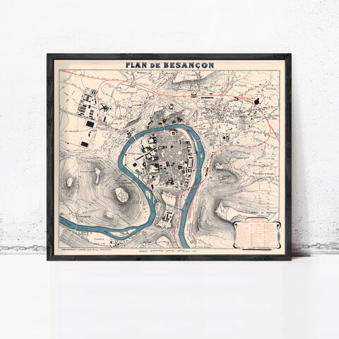 Old,Map,of,Besançon,1895,France,Vintage,Wall,Print,Besançon map, Besançon france map, Besançon poster, poitiers gift, old map of Besançon
