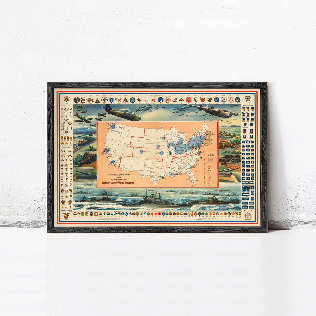 Defense Map of United States America 1942 Mobilization of our Military and Economic Resources | Wall Map Print - product images  of 