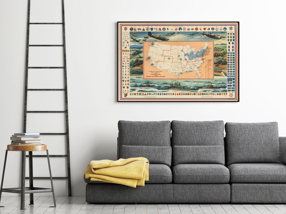 Defense Map of United States America 1942 Mobilization of our Military and Economic Resources | Wall Map Print - product images  of 