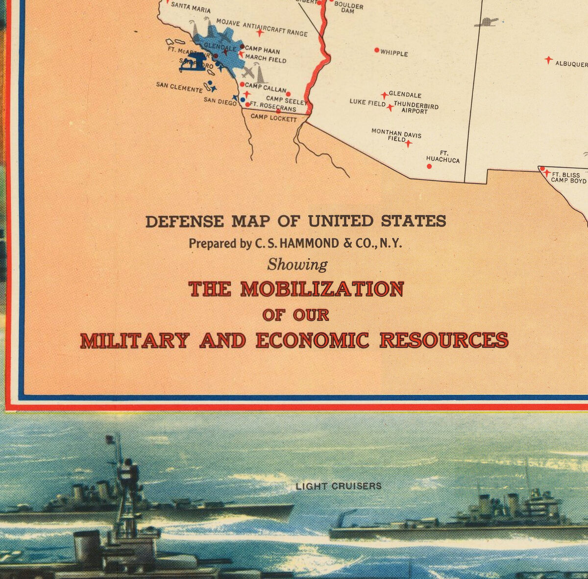 Defense Map of United States America 1942 Mobilization of our Military and Economic Resources | Wall Map Print - product images  of 