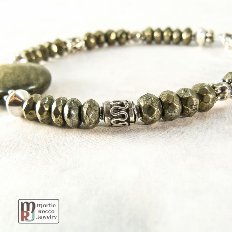 Pyrite, Green Cat's Eye and Sterling Silver bracelet - product images  of 