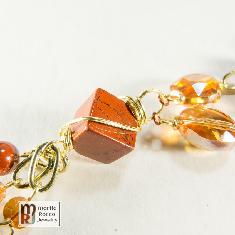 Long Red Jasper and faceted glass crystal gold chain Necklace - product images  of 