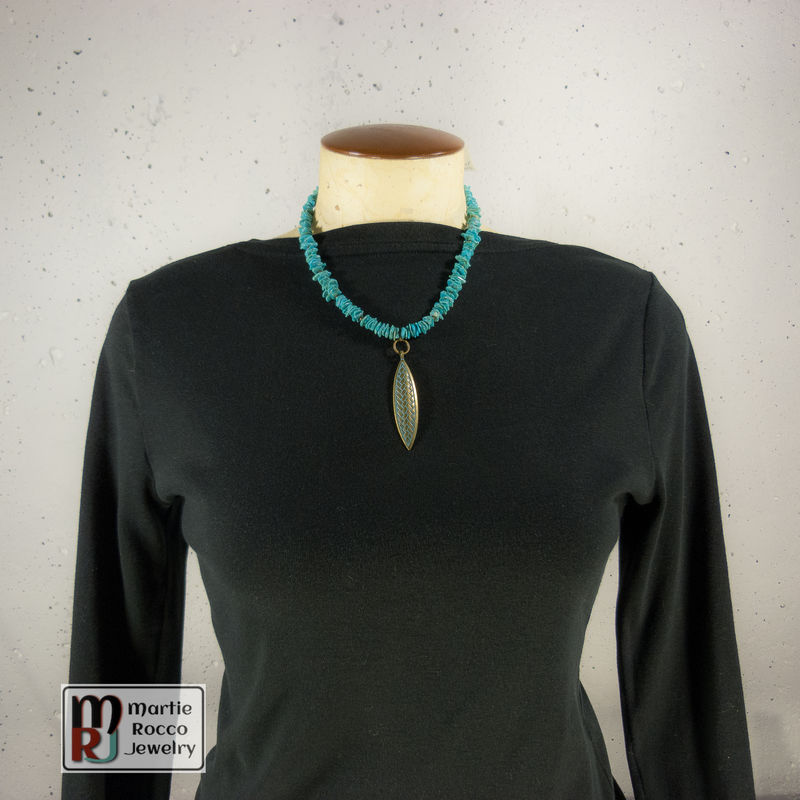 Marquise shaped patina pendant turquoise dyed chips - product images  of 