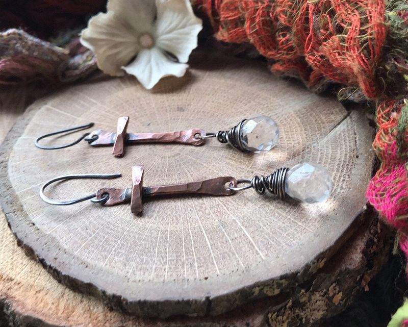 Copper Cross Quartz Earrings - Cross Jewelry - product images  of 