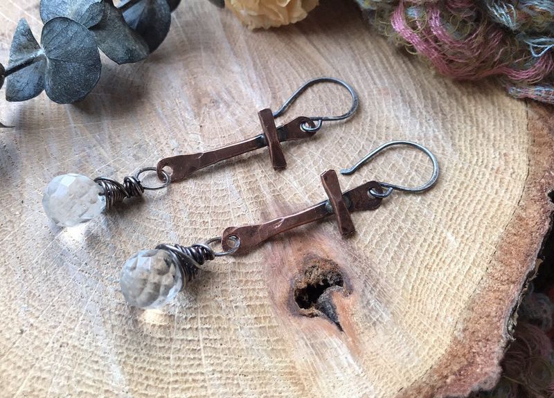 Copper Cross Quartz Earrings - Cross Jewelry - product images  of 