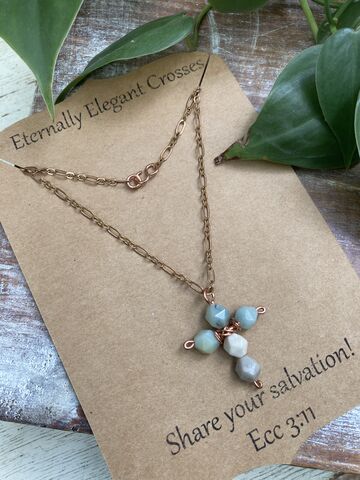 Amazonite,Copper,Cross,Necklace,|,18in,copper jewelry, slow fashion, buy less but better, religious jewelry, christian gift, cross jewelry, crosses, women gifts, mom gifts, daughter gifts, wedding gifts, coppersmith, beaded cross, gemstone cross, gemstones, gemstone jewelry, small business, fa