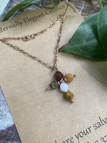 Ocean,Jasper,Cross,Copper,Necklace,|,18in,copper jewelry, God is Love, Talk to God, carry your cross, pick up your cross, slow fashion, buy less but better, religious jewelry, christian gift, cross jewelry, crosses, women gifts, mom gifts, daughter gifts, wedding gifts, coppersmith, beaded cross