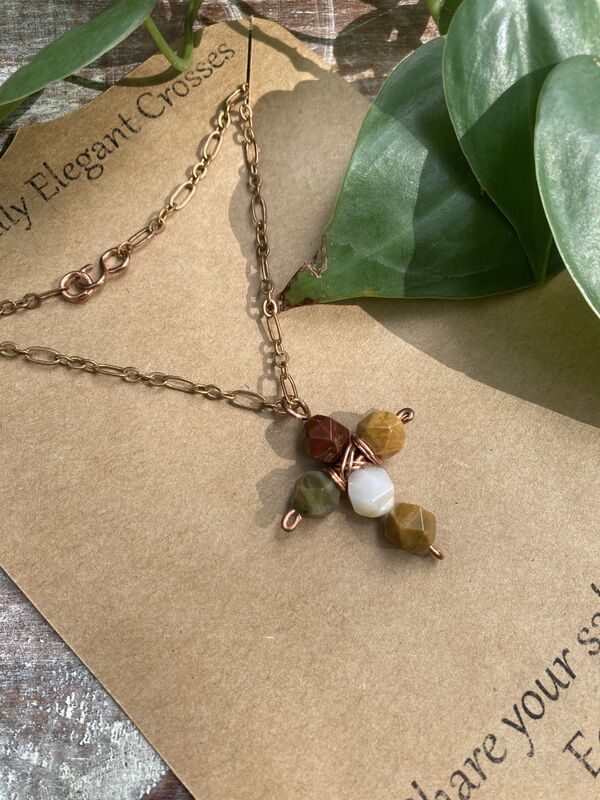 Ocean Jasper Cross Copper Necklace | 18in - product image  