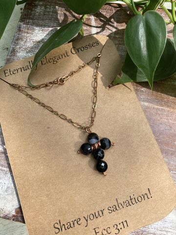 Black,Agate,Cross,Copper,Necklace,|,18in,copper jewelry, slow fashion, buy less but better, religious jewelry, christian gift, cross jewelry, crosses, women gifts, mom gifts, daughter gifts, wedding gifts, coppersmith, beaded cross, gemstone cross, gemstones, gemstone jewelry, small business, fa