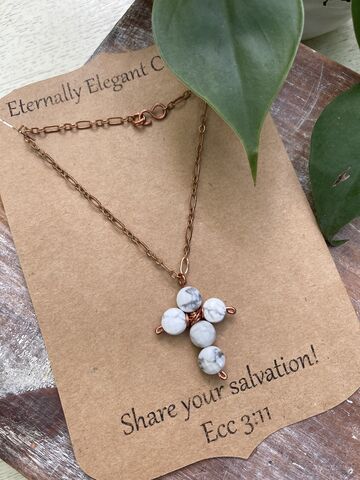 White,Agate,Coin,Gemstone,Cross,Copper,Necklace,|,18in,copper jewelry, slow fashion, buy less but better, religious jewelry, christian gift, cross jewelry, crosses, women gifts, mom gifts, daughter gifts, wedding gifts, coppersmith, beaded cross, gemstone cross, gemstones, gemstone jewelry, small business, fa