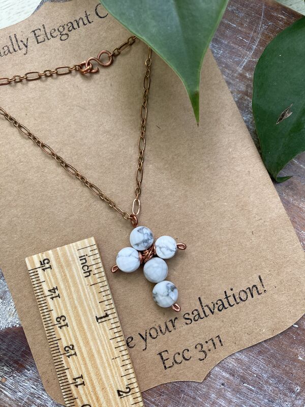White Agate Coin Gemstone Cross Copper Necklace | 18in - product image  