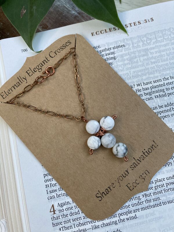 White Agate Coin Gemstone Cross Copper Necklace | 18in - product image  