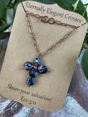 Black,Snowflake,Jasper,Faceted,Coin,Cross,Copper,Necklace,|,18in,copper jewelry, slow fashion, buy less but better, religious jewelry, christian gift, cross jewelry, crosses, women gifts, mom gifts, daughter gifts, wedding gifts, coppersmith, beaded cross, gemstone cross, gemstones, gemstone jewelry, small business, fa
