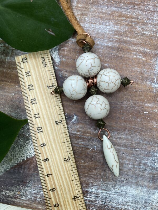 Cross Necklace - Howlite Gemstone Necklace - Leather Necklace - product image  