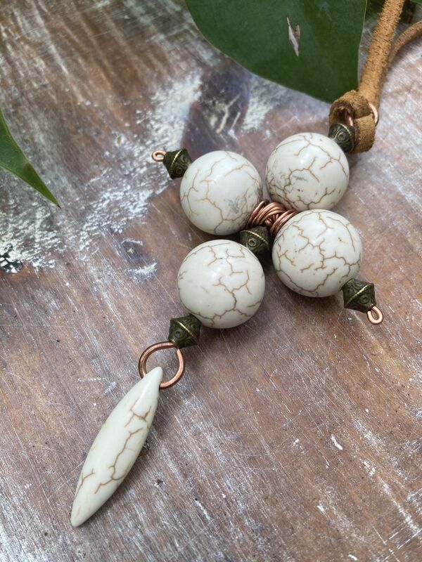 Cross Necklace - Howlite Gemstone Necklace - Leather Necklace - product image  