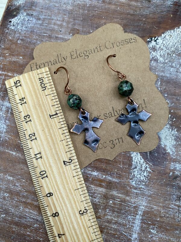 African Turqoiuse Copper Cross Earrings - product image  