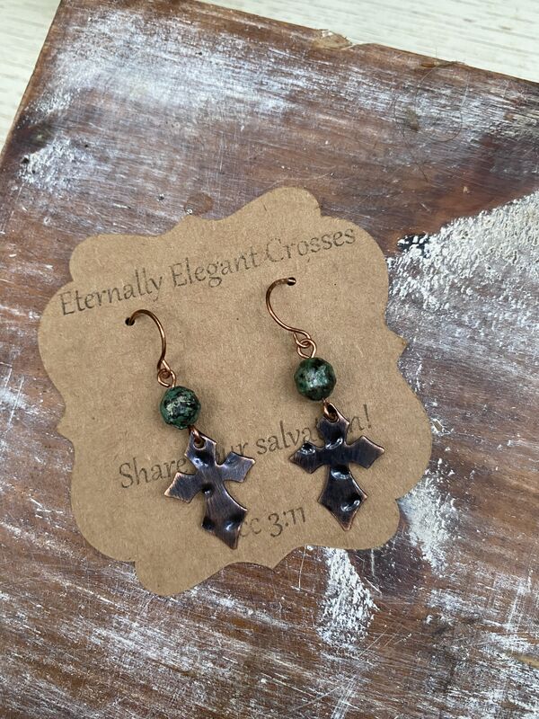African Turqoiuse Copper Cross Earrings - product image  