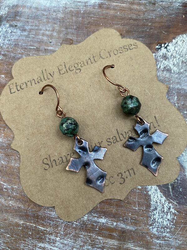 African Turqoiuse Copper Cross Earrings - product image  