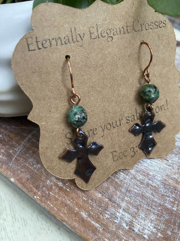 African Turqoiuse Copper Cross Earrings - product image  