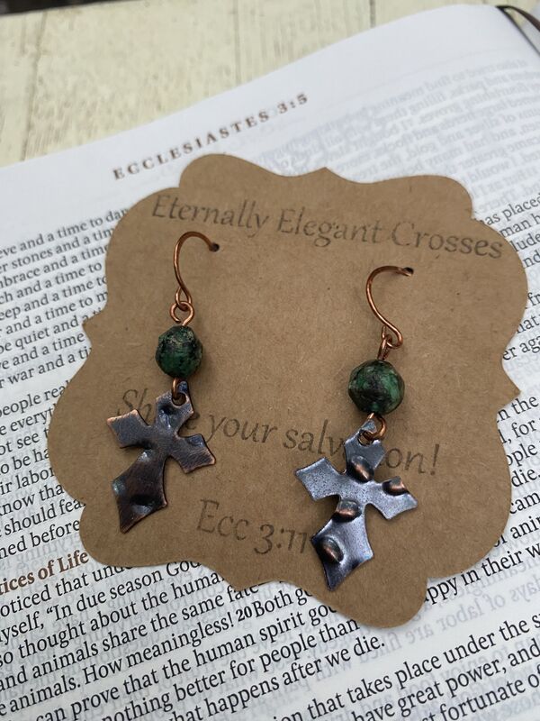 African Turqoiuse Copper Cross Earrings - product image  