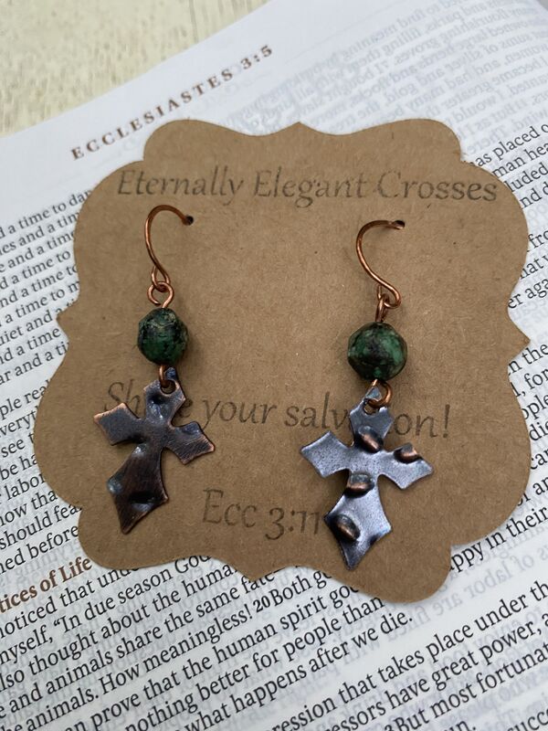 African Turqoiuse Copper Cross Earrings - product image  