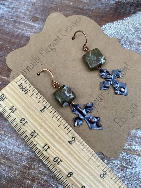 Forest Jasper Copper Cross Earrings - product image  