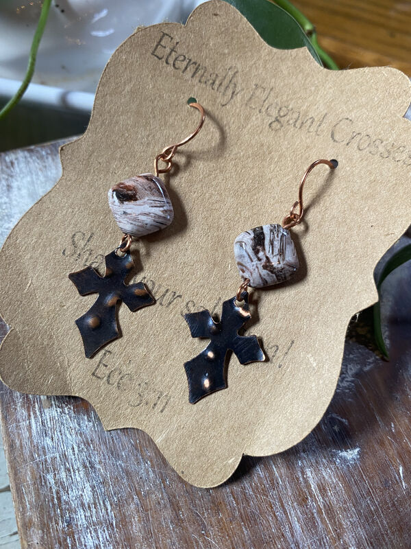 Purple Bamboo Agate Copper Cross Earrings - product images  of 