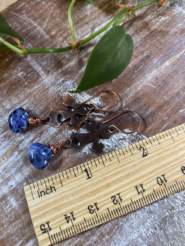 Blue Sodalite Copper Cross Earrings - product images  of 