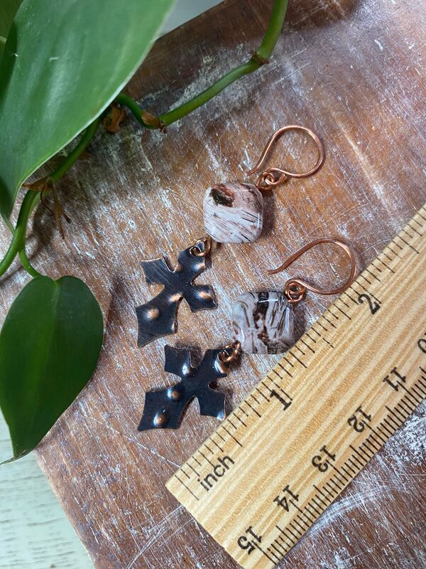 Purple Bamboo Agate Copper Cross Earrings - product images  of 