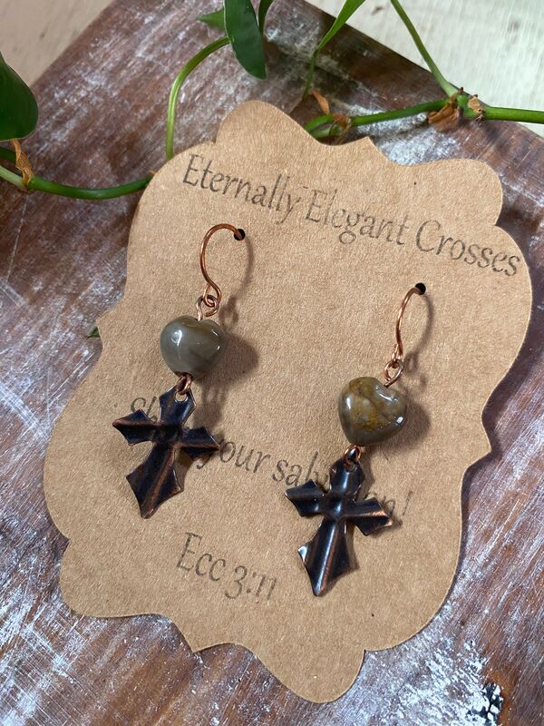 Jasper Heart Copper Cross Earrings - product images  of 