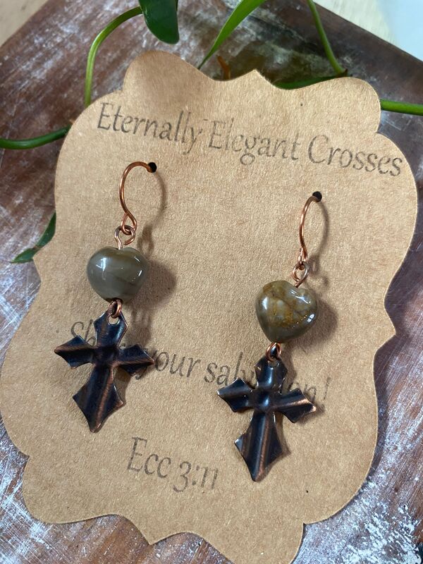 Jasper Heart Copper Cross Earrings - product images  of 