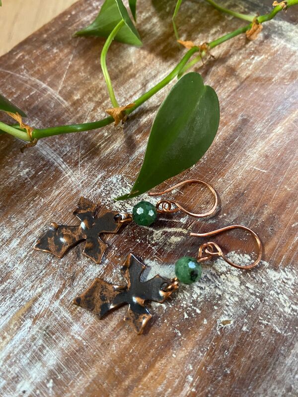 Ruby Zoisite Copper Cross Earrings - product images  of 