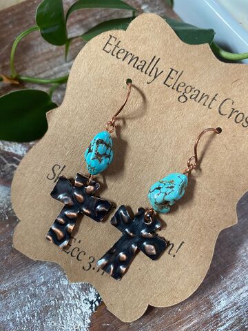 Magnesite,Copper,Cross,Earrings,copper jewelry, God is Love, Talk to God, carry your cross, pick up your cross, slow fashion, buy less but better, religious jewelry, christian gift, cross jewelry, crosses, women gifts, mom gifts, daughter gifts, wedding gifts, coppersmith, beaded cross