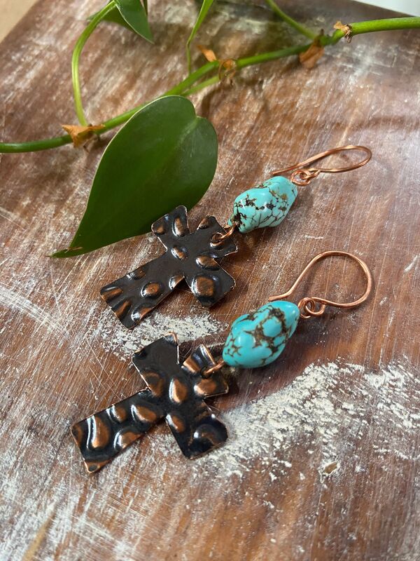 Magnesite Copper Cross Earrings - product images  of 