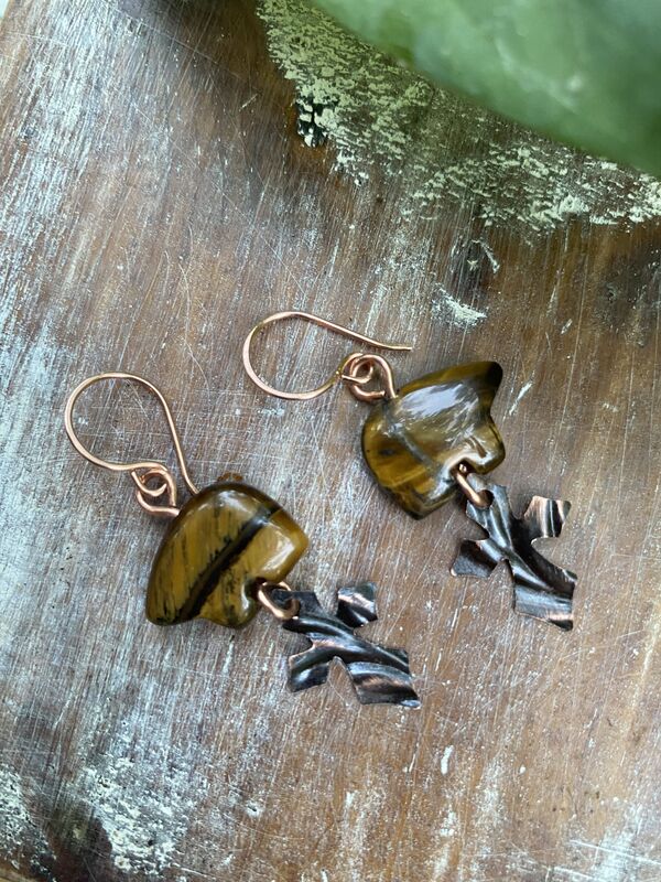 Tigers Eye "Papa Bear" Cross Earrings - product images  of 